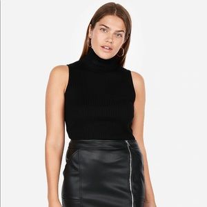 Ribbed Sleeveless Black Turtleneck